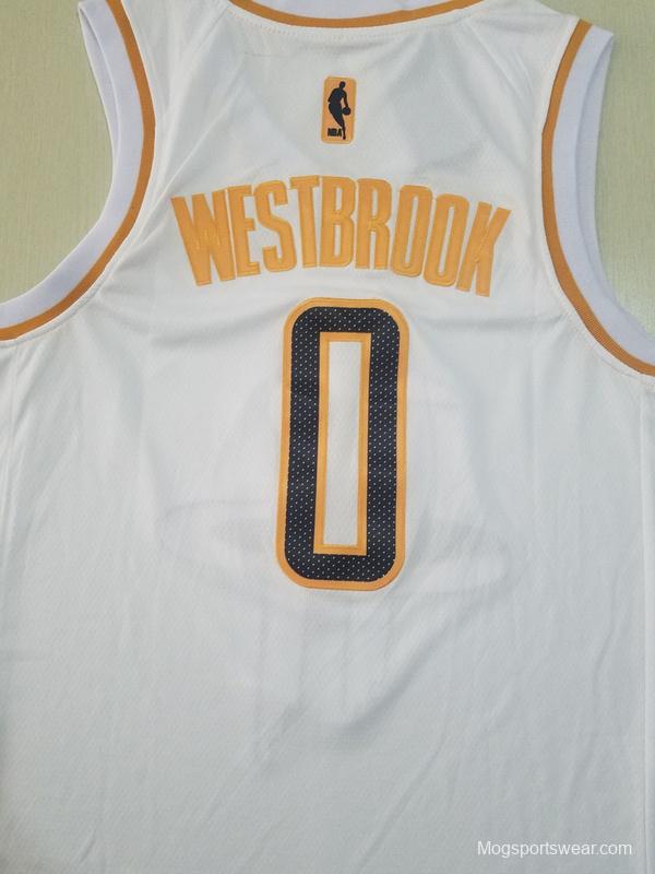 Russell Westbrook 0 White Golden Edition Jersey