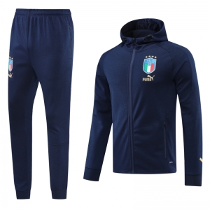 2022 Italy Navy Hooide Full Zipper Jacket+Long Pants