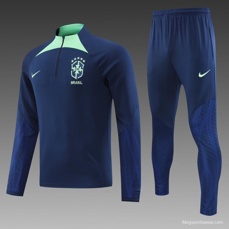 2022 Brazil Navy Half Zipper Tracksuit