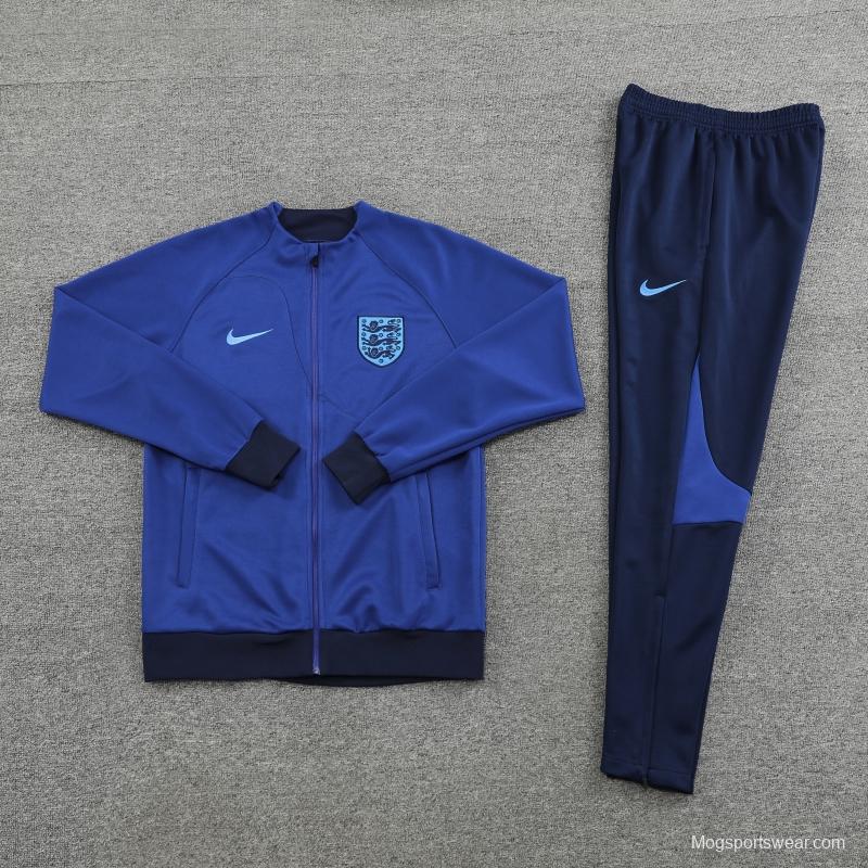 2022 England Blue Full Zipper Tracksuit