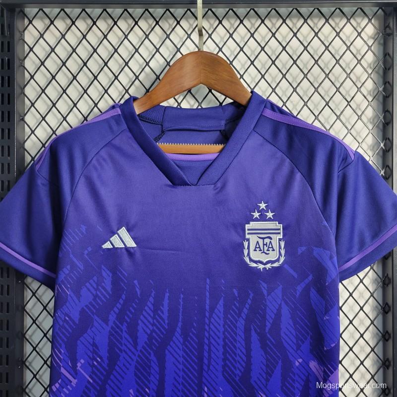 3-Stars 2023 Kids Argentina Away Purple Jersey