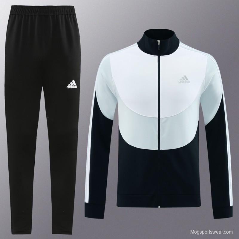 23/24 Adidas White/Black Full Zipper Hooide Jacket+Pants