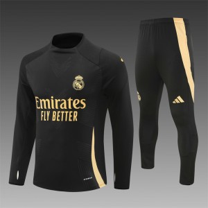 24/25 Real Madrid Black/Golden Half Zipper Jacket+Long Pants